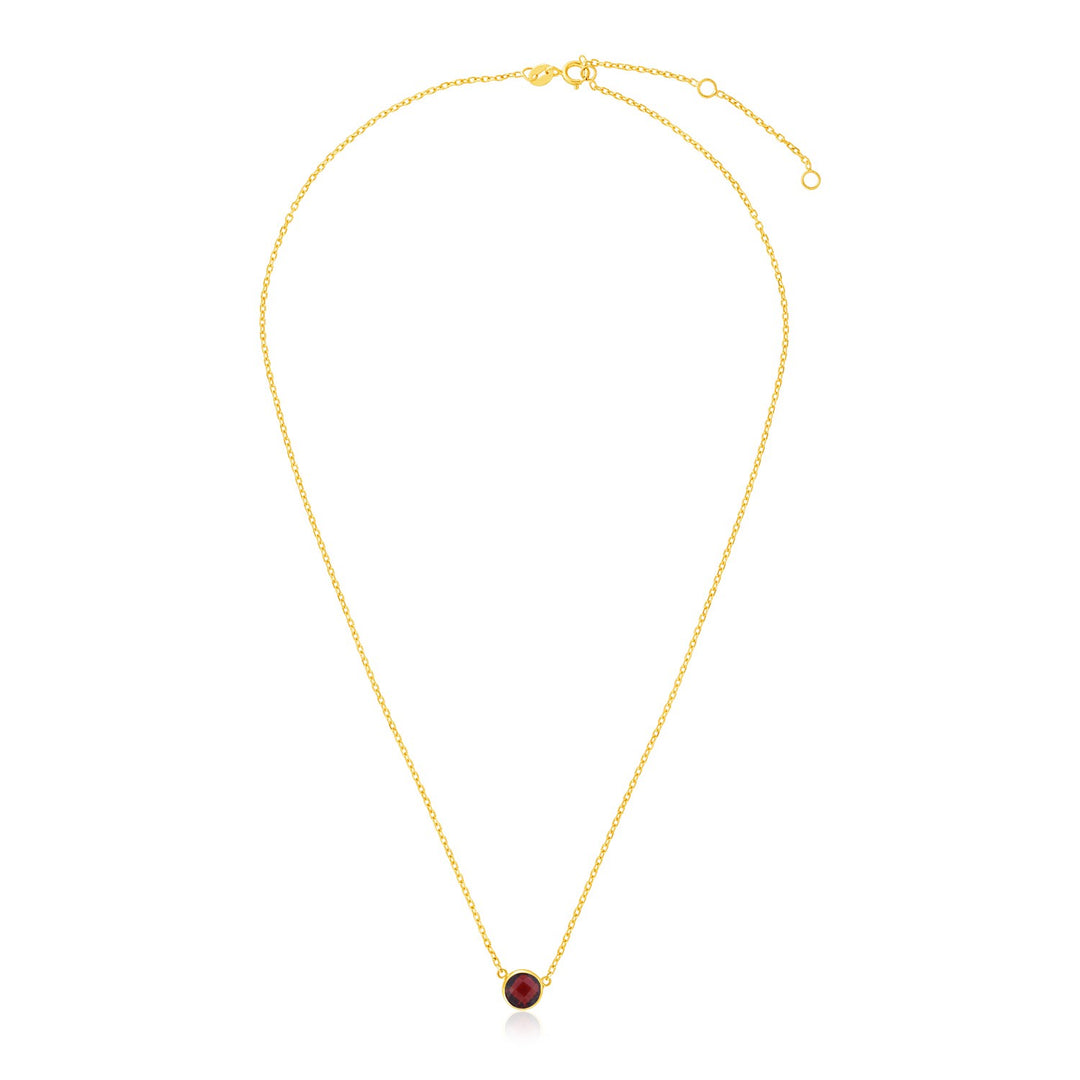 Brand New 14k Yellow Gold 17 inch Necklace with Round Garnet