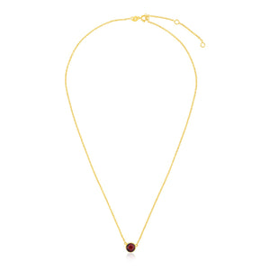 Brand New 14k Yellow Gold 17 inch Necklace with Round Garnet