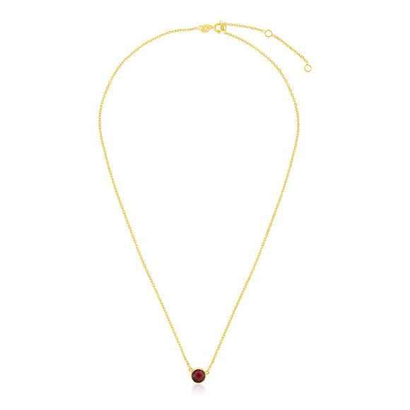 Brand New 14k Yellow Gold 17 inch Necklace with Round Garnet