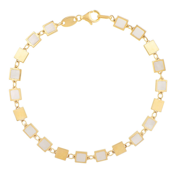 Brand New 14k Yellow Gold MOP Geometric Mirror Gem Chain Bracelet (5.00 mm)