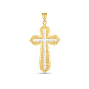 Brand New 14k Two Tone Gold High Polish Diamond Cut Cross Pendant