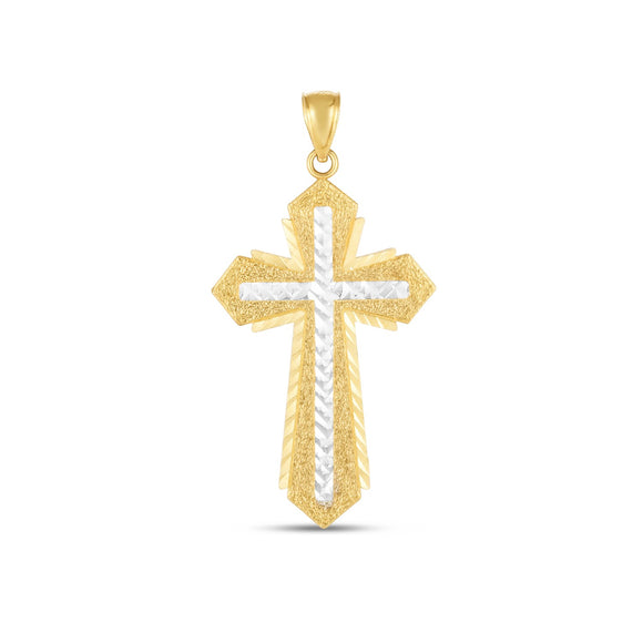 Brand New 14k Two Tone Gold High Polish Diamond Cut Cross Pendant