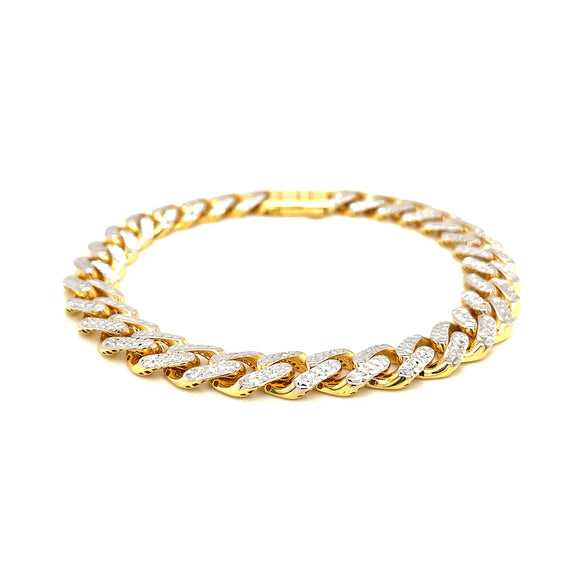 Brand New 14k Two Tone Gold 8 1/4 inch Curb Chain Bracelet with White Pave (9.50 mm)