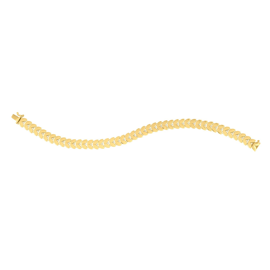 Brand New 14k Yellow Gold 7 1/2 inch Laurel Leaf Bracelet with Diamond (7.40 mm)