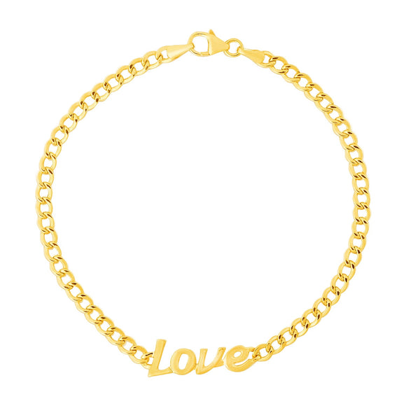 Brand New 14k Yellow Gold 7 inch Curb Chain Love Bracelet