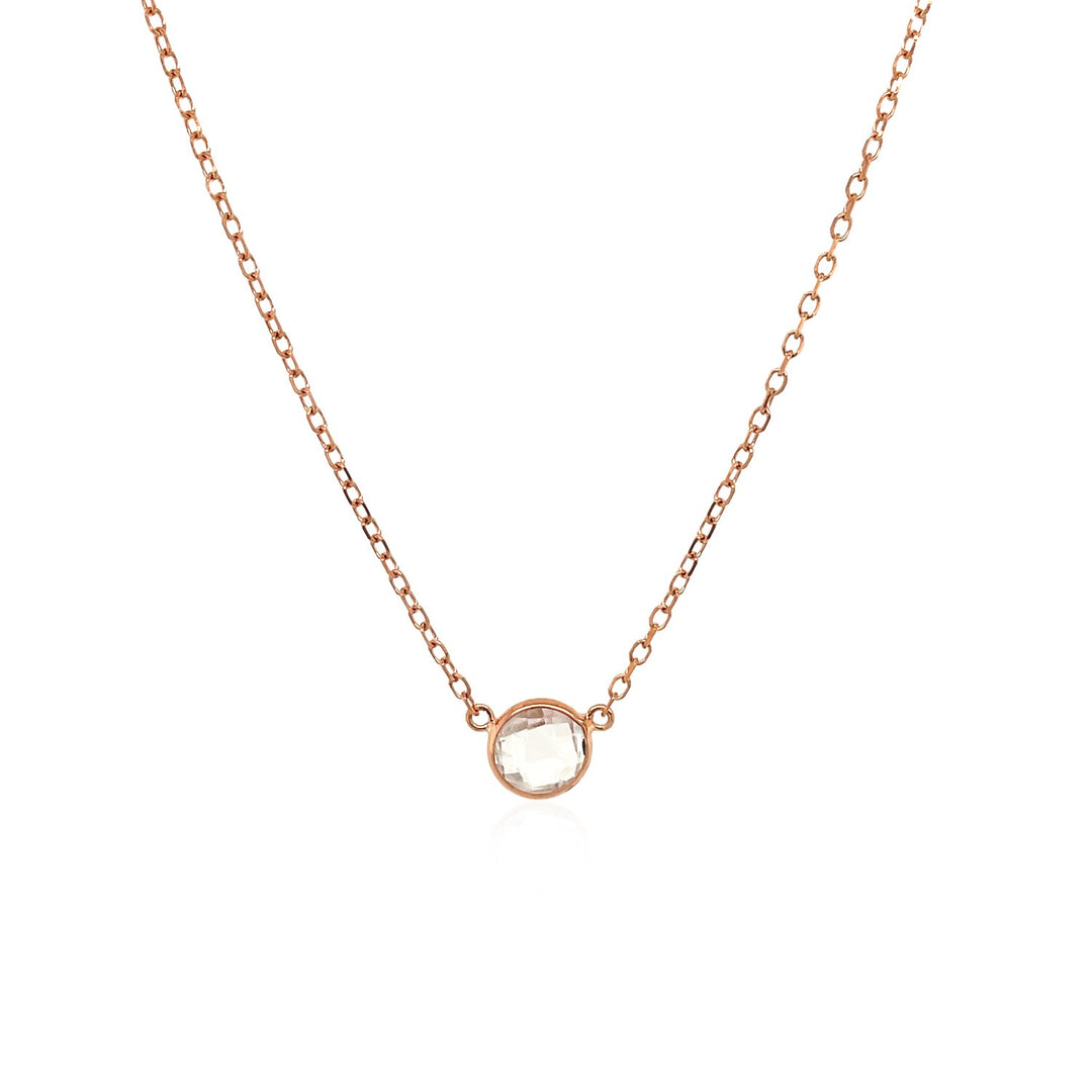 Brand New 14k Rose Gold 17 inch Necklace with Round White Topaz