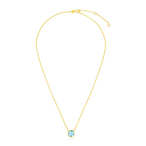 Brand New 14k Yellow Gold 17 inch Necklace with Cushion Blue Topaz