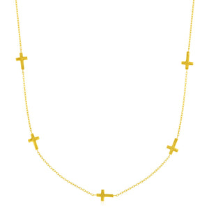 Brand New 14k Yellow Gold Chain Necklace with Cross Stations