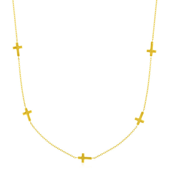 Brand New 14k Yellow Gold Chain Necklace with Cross Stations