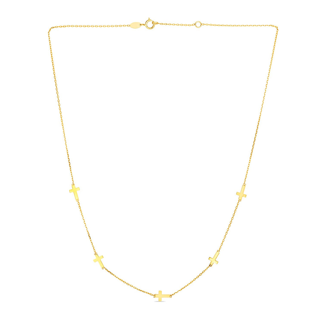 Brand New 14k Yellow Gold Chain Necklace with Cross Stations