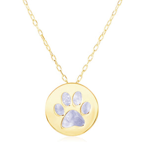 Brand New 14k Yellow Gold Necklace with Dog Paw Print Symbol in Mother of Pearl