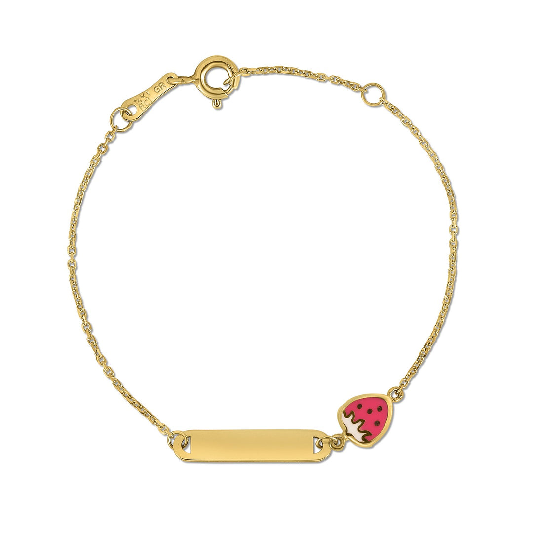 Brand New 14k Yellow Gold Strawberry Childrens Bracelet (1.00 mm)