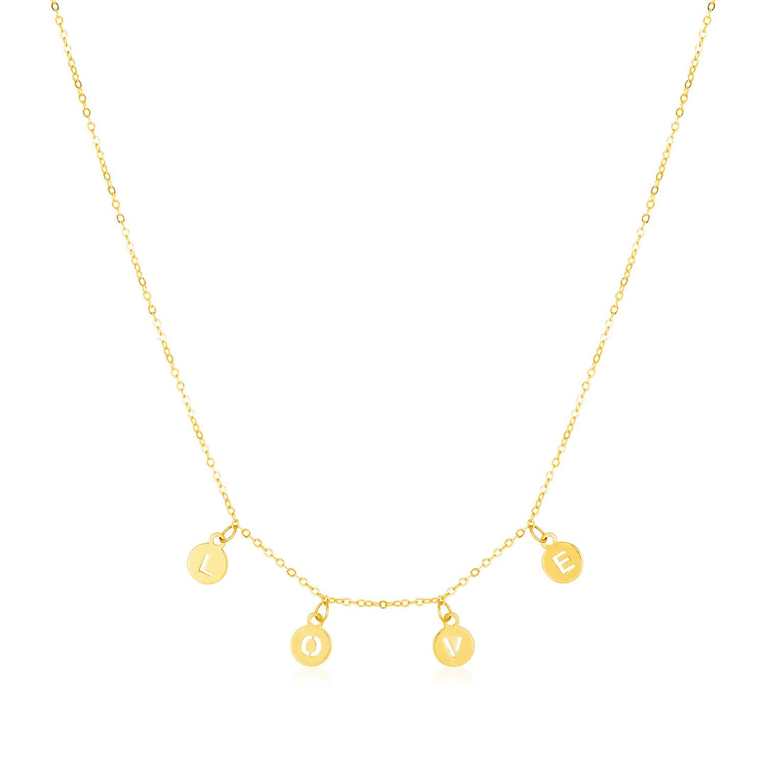 Brand New 14k Yellow Gold Love Necklace with Circle Drops