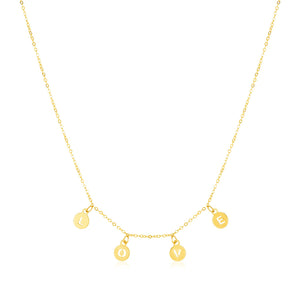 Brand New 14k Yellow Gold Love Necklace with Circle Drops