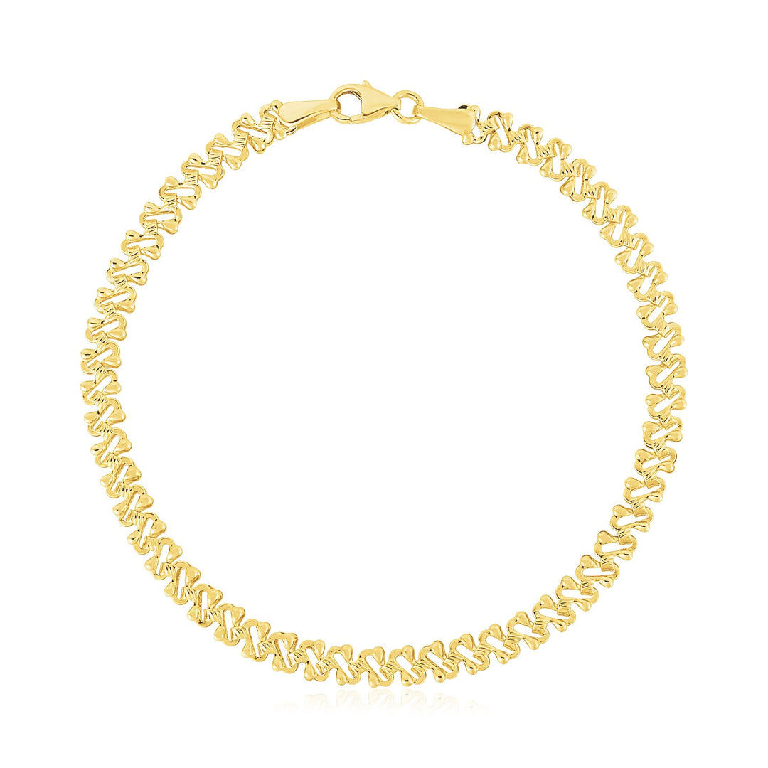 Brand New 14k Yellow Gold High Polish Textured Fancy Chain Bracelet  (4.00 mm)