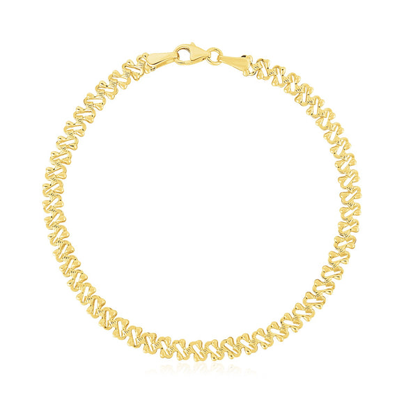 Brand New 14k Yellow Gold High Polish Textured Fancy Chain Bracelet  (4.00 mm)