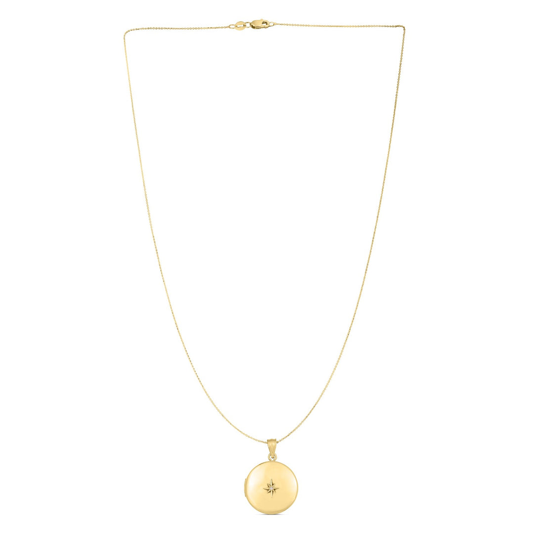 Brand New 14k Yellow Gold Round North Star Locket Necklace