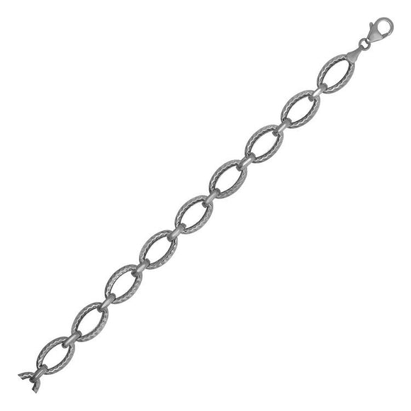 Brand New Textured Oval Link Bracelet in 14k White Gold (8.60 mm)