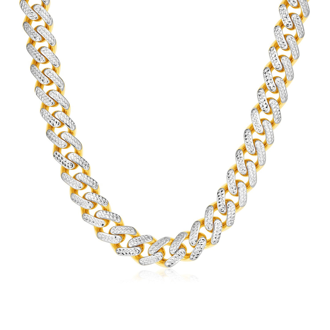 Brand New 14k Two Tone Gold Miami Cuban Chain Necklace with White Pave