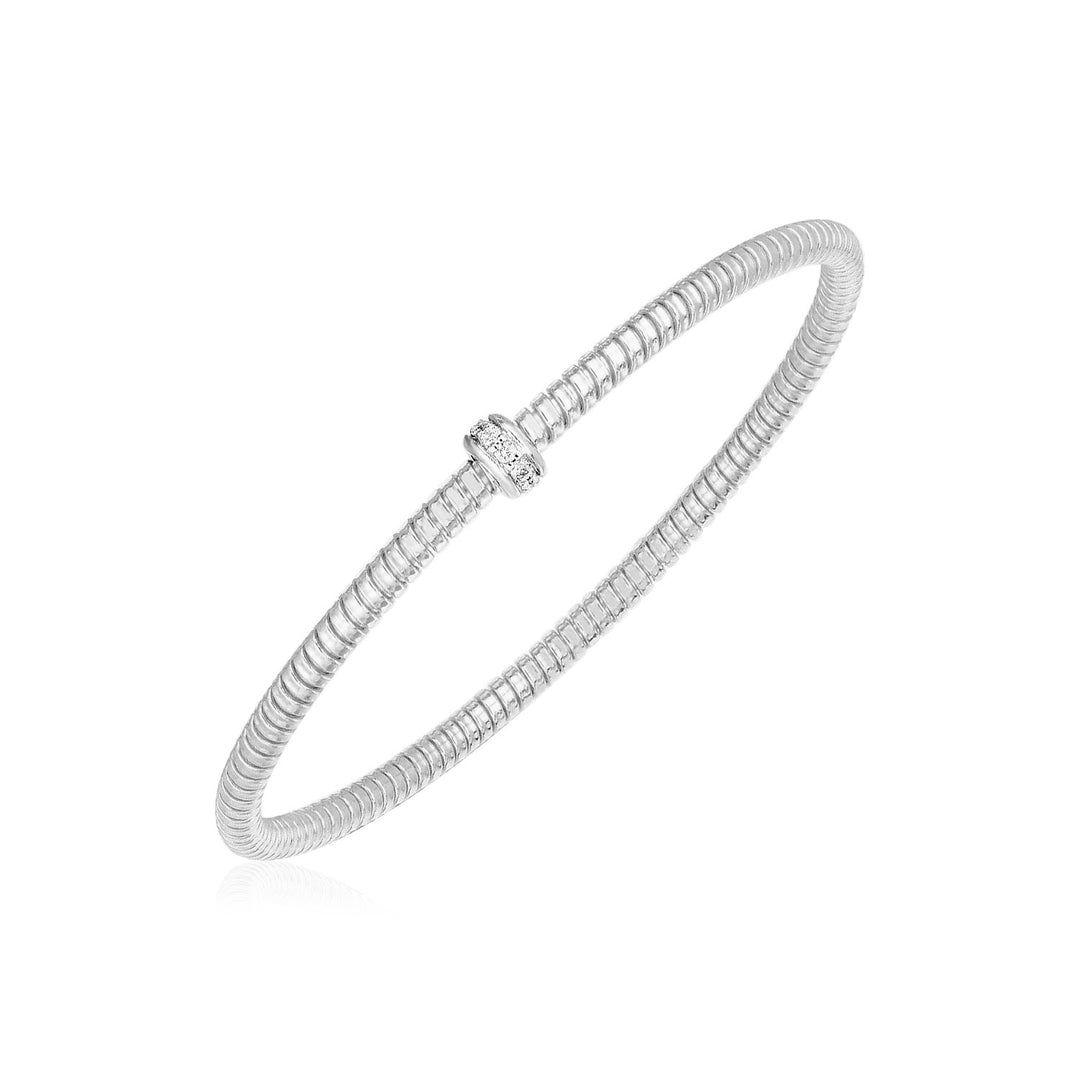 Brand New 14k White Gold Stretch Bangle with Diamonds (3.00 mm)