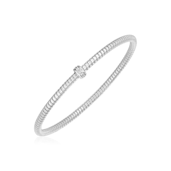 Brand New 14k White Gold Stretch Bangle with Diamonds (3.00 mm)