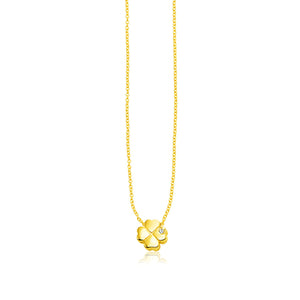 Brand New 14k Yellow Gold Polished Four Leaf Clover Necklace with Diamond