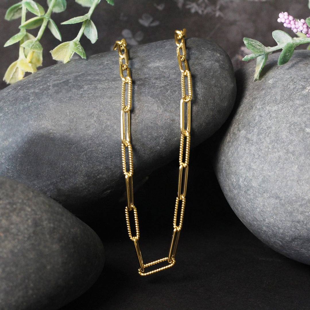 Brand New 14k Yellow Gold Textured Paperclip Chain (3.50 mm)