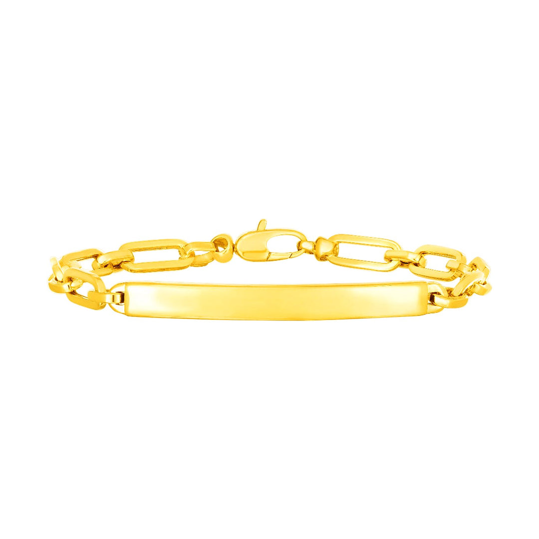 Brand New 14K Yellow Gold Paperclip Chain ID Bracelet (4.80 mm)