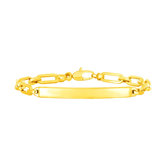 Brand New 14K Yellow Gold Paperclip Chain ID Bracelet (4.80 mm)