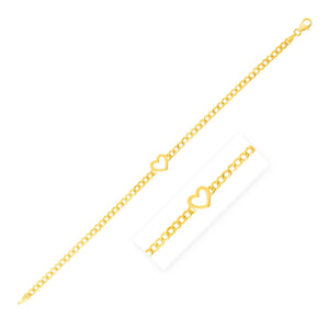 Brand New 14k Yellow Gold 7 inch Curb Chain Bracelet with Heart (3.40 mm)