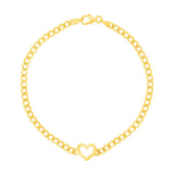 Brand New 14k Yellow Gold 7 inch Curb Chain Bracelet with Heart (3.40 mm)