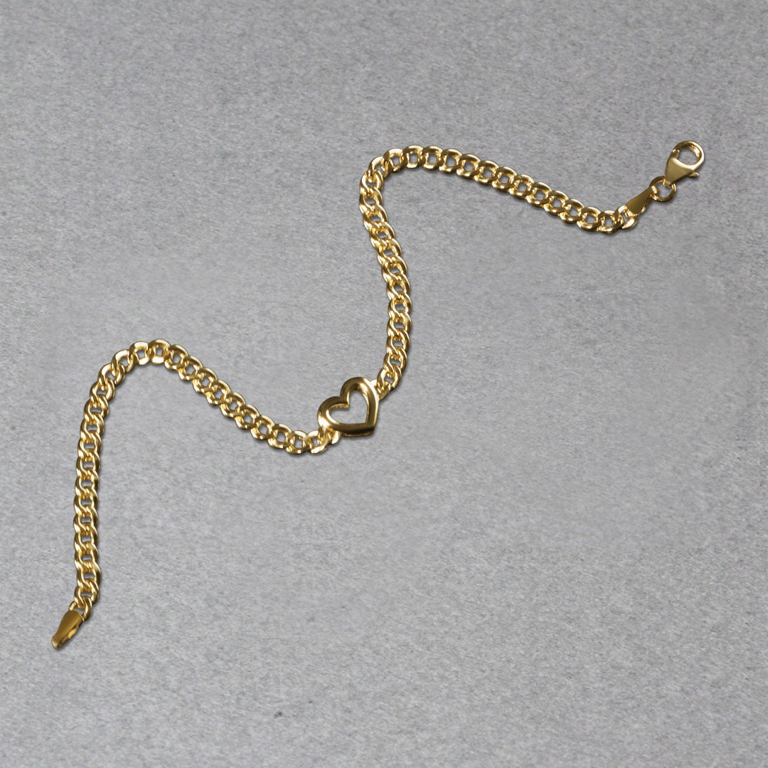 Brand New 14k Yellow Gold 7 inch Curb Chain Bracelet with Heart (3.40 mm)