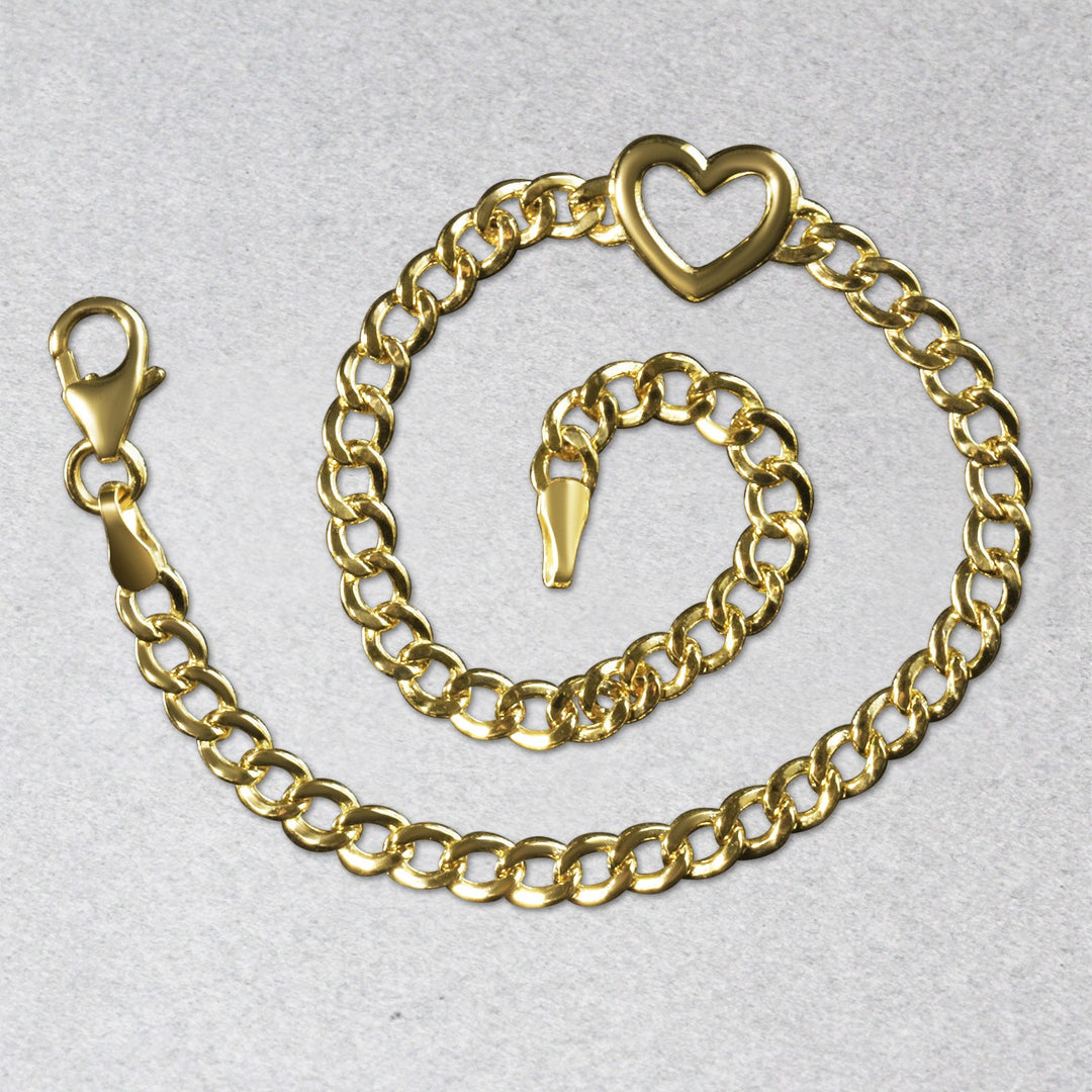 Brand New 14k Yellow Gold 7 inch Curb Chain Bracelet with Heart (3.40 mm)