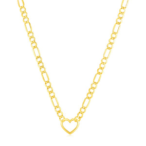 Brand New 14k Yellow Gold Figaro Chain Necklace with Heart