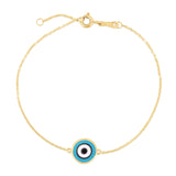 Brand New 14k Yellow Gold Blue Evil Eye Bracelet (1.00 mm)