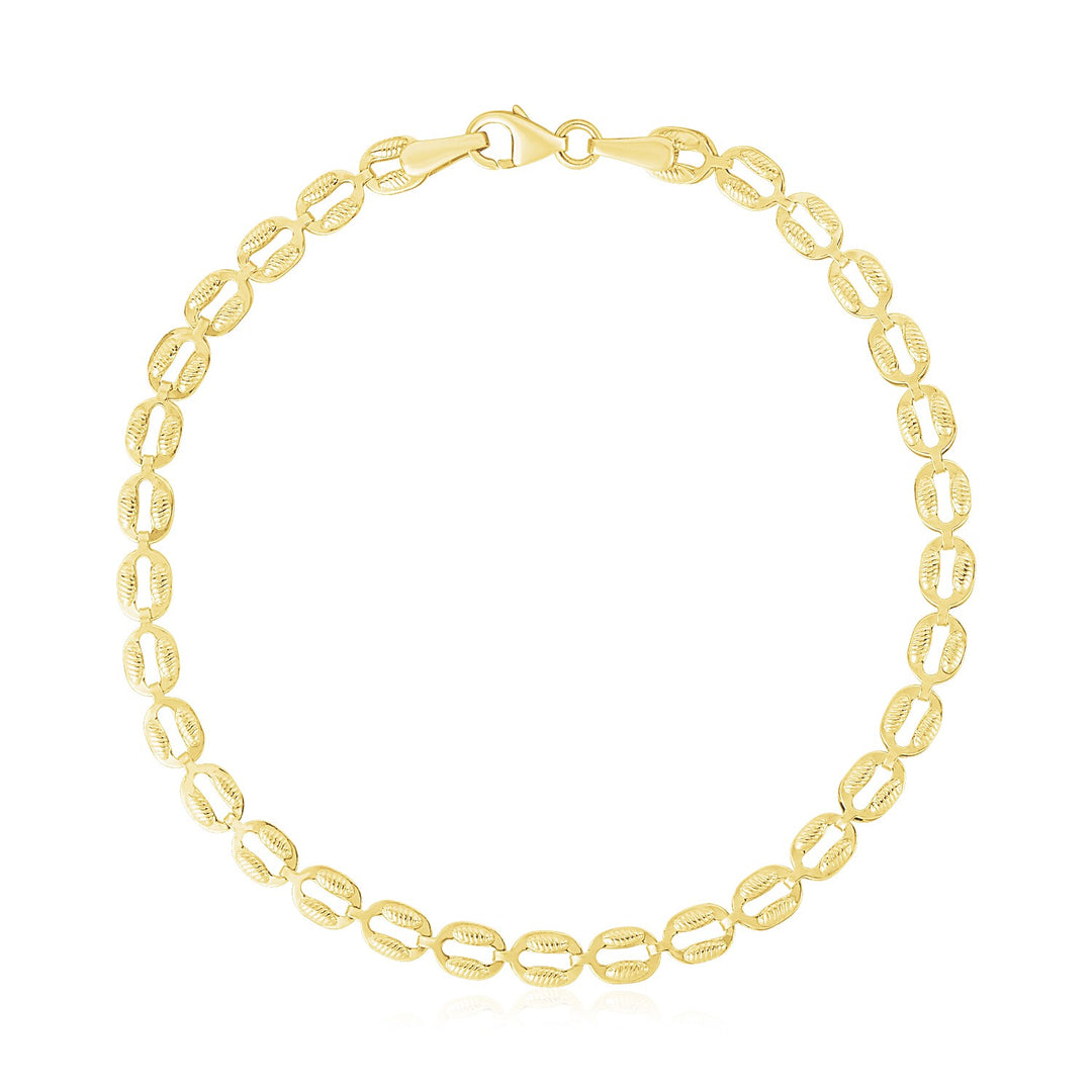 Brand New 14k Yellow Gold High Polish Textured Puffed Oval Link Bracelet  (3.80 mm)