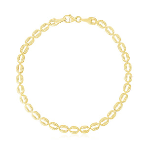 Brand New 14k Yellow Gold High Polish Textured Puffed Oval Link Bracelet  (3.80 mm)