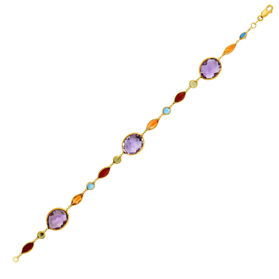 Brand New 14k Yellow Gold Bracelet with Multi-Colored Stones (1.00 mm)