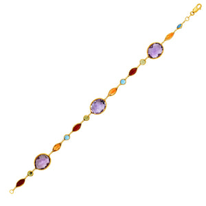 Brand New 14k Yellow Gold Bracelet with Multi-Colored Stones (1.00 mm)