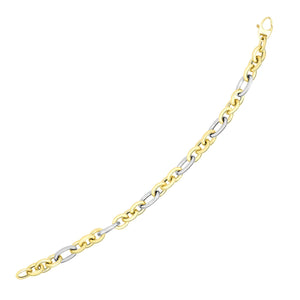 Brand New 14k Two-Tone Gold Long and Short Style Oval Link Bracelet (7.50 mm)