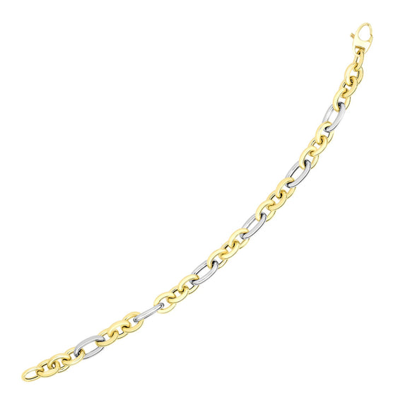 Brand New 14k Two-Tone Gold Long and Short Style Oval Link Bracelet (7.50 mm)