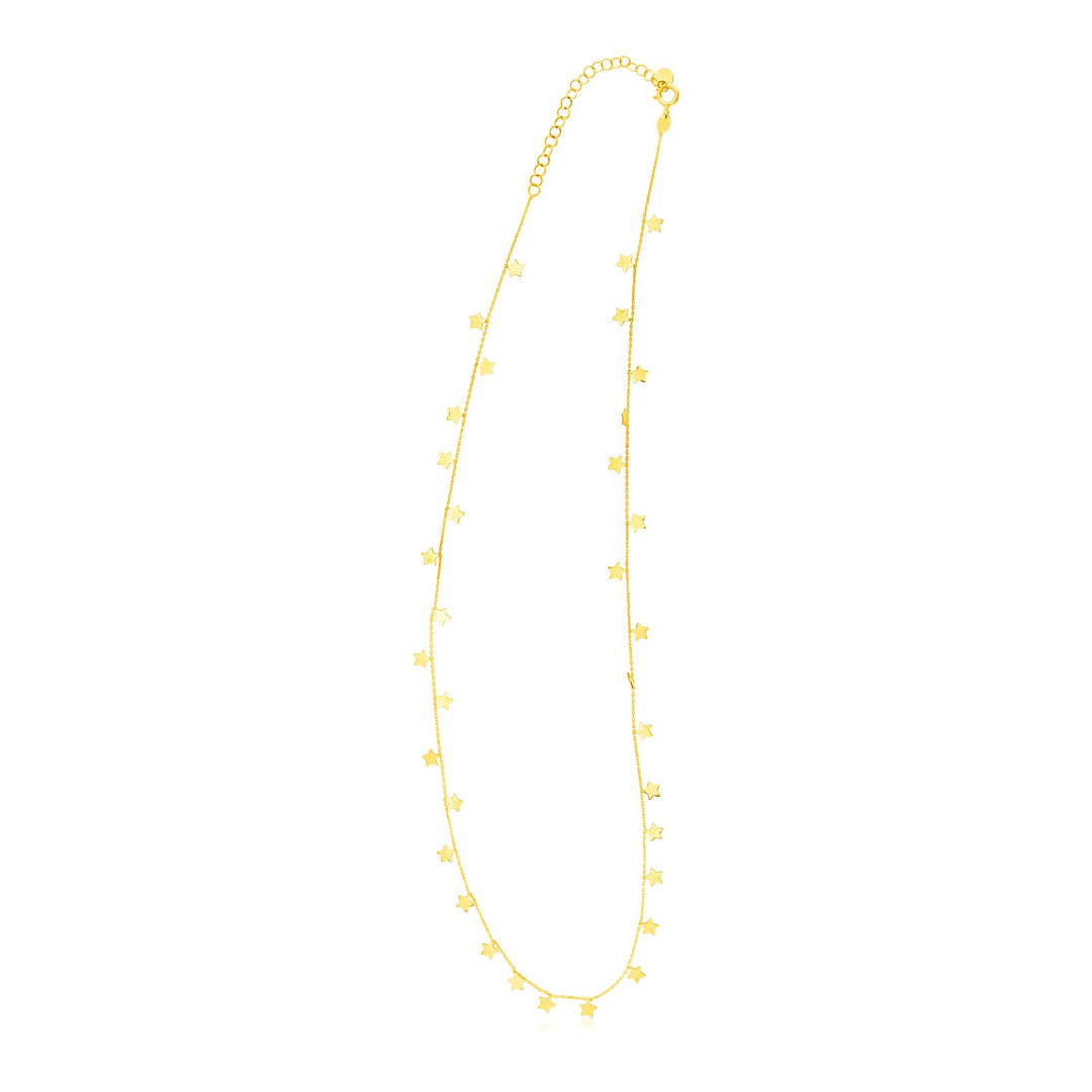 Brand New 14K Yellow Gold Necklace with Dangling Stars