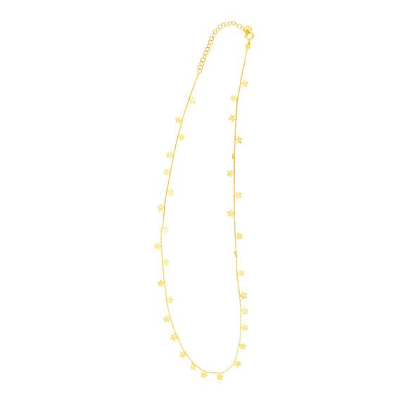 Brand New 14K Yellow Gold Necklace with Dangling Stars