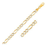 Brand New 14K Yellow Gold Solid Pave Figaro Chain (7.00 mm)