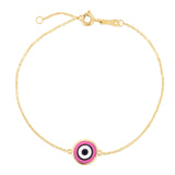 Brand New 14k Yellow Gold Pink Evil Eye Bracelet (1.00 mm)