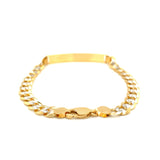 Brand New 14k Two Tone Gold Men's Narrow Curb Chain ID Bracelet with White Pave