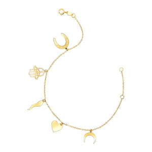 Brand New 14k Yellow Gold 7 inch Bracelet with Polished Charms