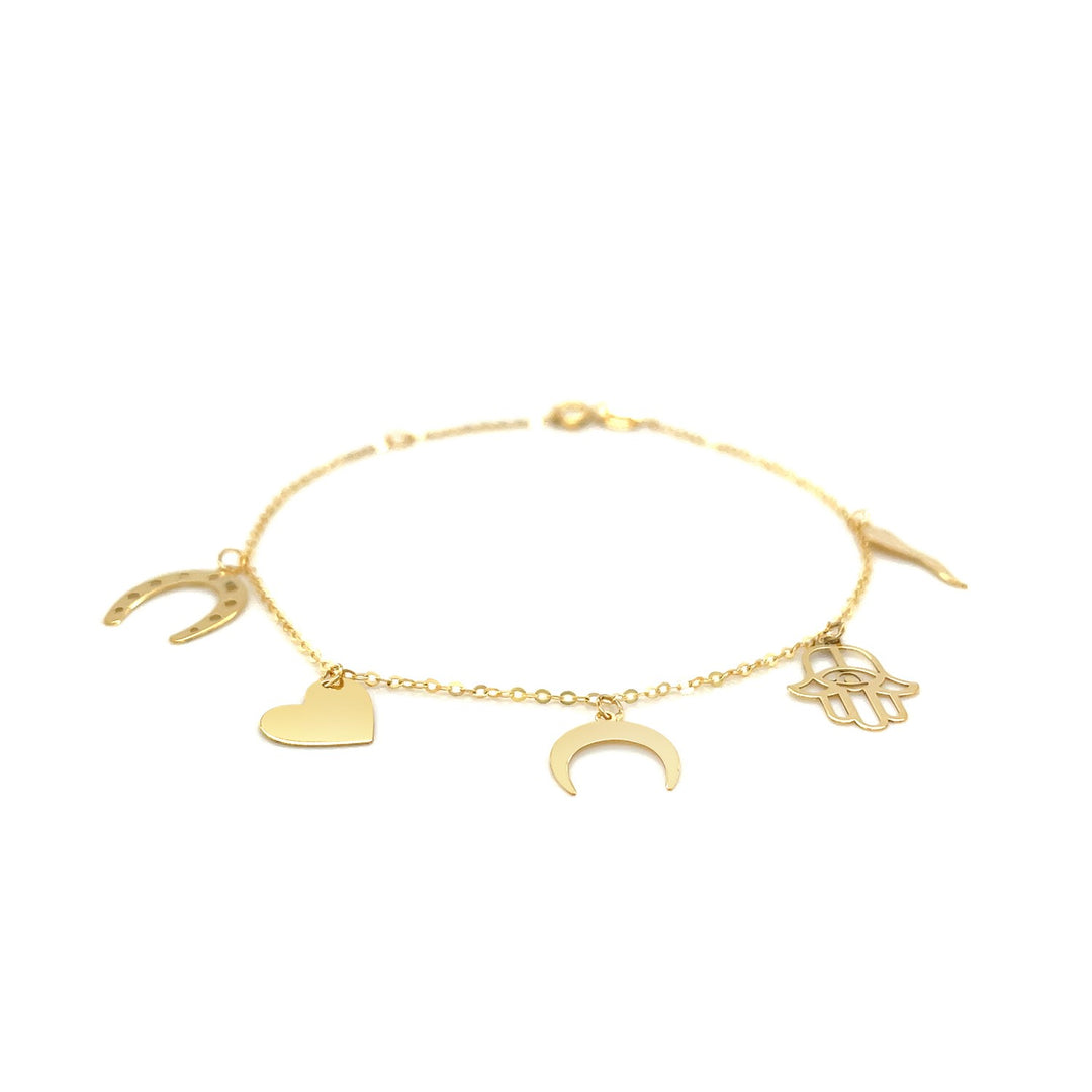 Brand New 14k Yellow Gold 7 inch Bracelet with Polished Charms