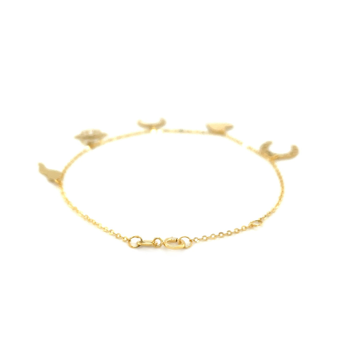 Brand New 14k Yellow Gold 7 inch Bracelet with Polished Charms