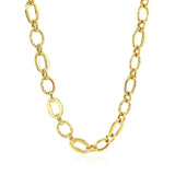 Brand New Shiny and Textured Oval Link Necklace in 14k Yellow Gold